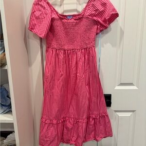 Draper James Red Sundress with Puff Sleeves and Off-the-Shoulder Neckline